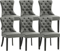 KCC Faux Leather Dining Chairs Set of 6, Upholstered High-end Tufted Dining Room Chair with Nailhead Back Ring Pull Trim Solid Wood Legs, Contemporary Nikki Collection Modern Style for Kitchen, Gray