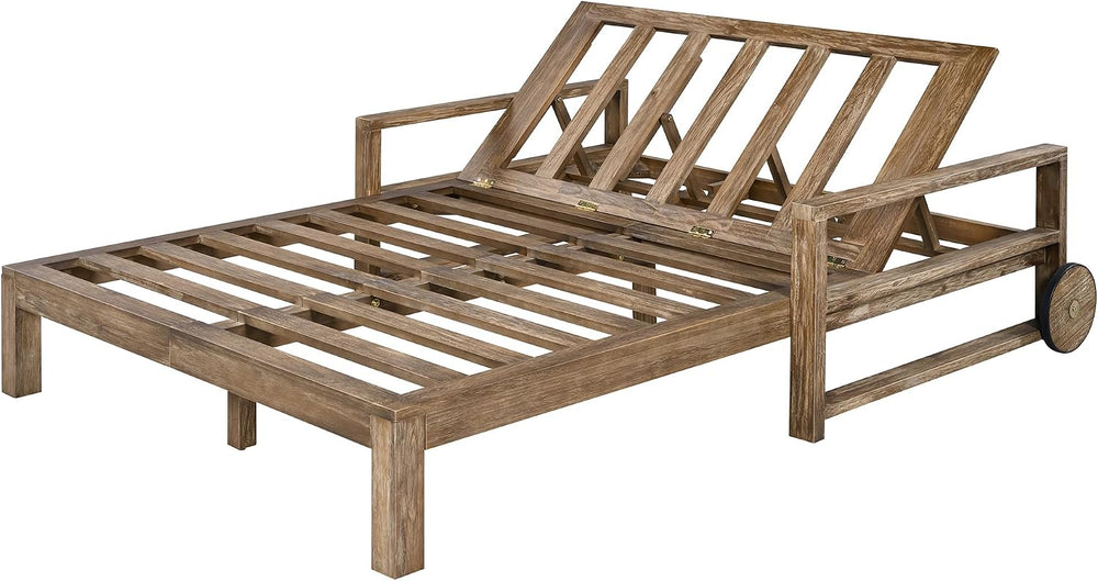 Merax Acacia Wood Outdoor Daybed Sofa, Farmhouse Patio Sun Lounger with Adjus...