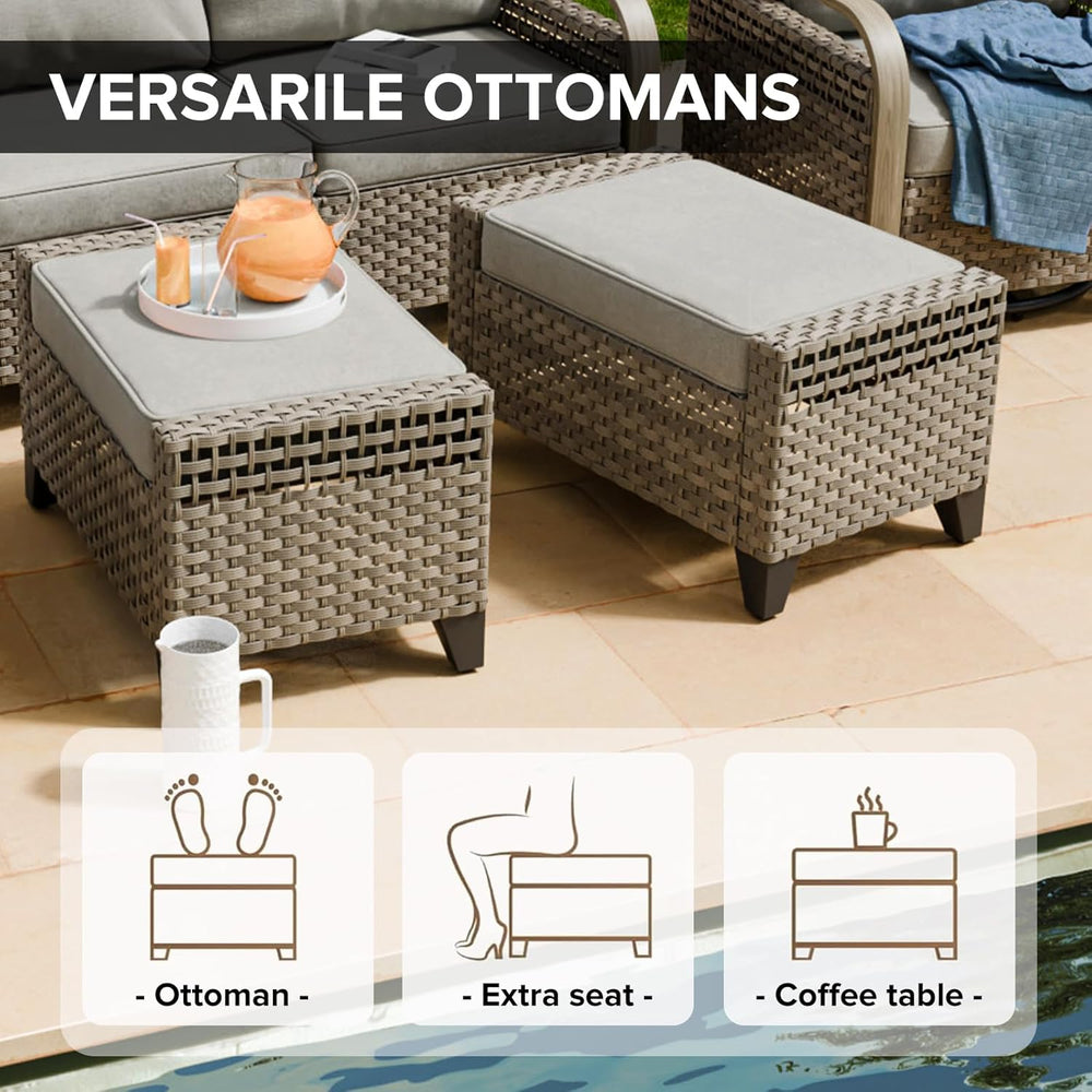 COOS BAY Modern 2 Piece Wicker Outdoor Ottomans, Patio Ottoman Foot Rest Set ...
