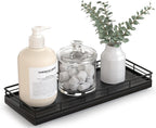Bathroom Tray for Counter Top Organizer – Oak Wood Vanity Tray with Metal Frame for Dresser, Kitchen, Nightstand – Black Decorative Storage