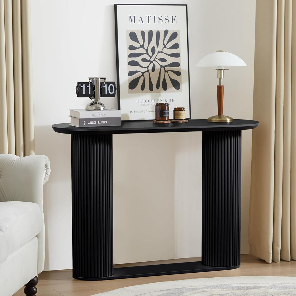 Fluted Console Table, Farmhouse Entryway Table with Storage and Fluted Wood L...