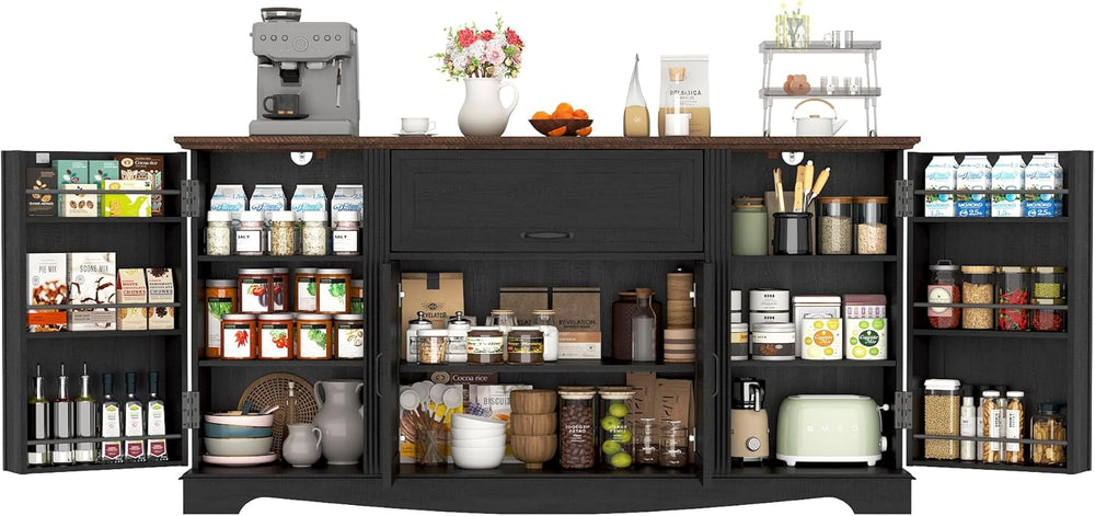 65" Sideboard Buffet Cabinet with Storage, Farmhouse Kitchen Pantries Si...