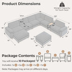 Cloud Couch Sectional, 6 Seater with Console, Chenille in Navy Blue | Detachable and Washable Cover, Sectional Sofas for Living Room, Deep Seat Wide Couch with Chaise, Storage Ottoman