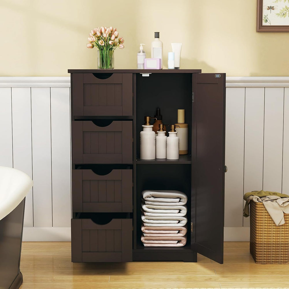 GLACER Bathroom Floor Cabinet, Multifunctional Storage Cabinet (Brown) | Wood...