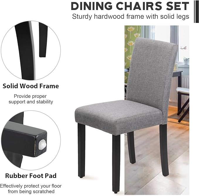 FDW Dining Chairs Set of 4,Dining Room Chairs Kitchen Chairs Elegant Design Modern Fabric Upholstered Dining Chairs,Fabric Grey