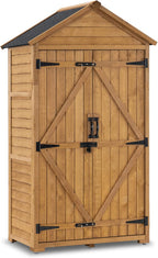 MCombo Outdoor Storage Cabinet with 2 Shelves, Outside Storage Shed with Floor, Wooden Garden Tool Shed with Latch for Yard Deck Lawn, 1000