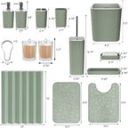 Bathroom Accessories Set - 25PC Sage Bathroom Set, Bathroom Set with Shower Curtain and Rugs, Sage Green Shower Curtain Set, Bathroom Accessory Set, Trash Can & Soap Dispenser