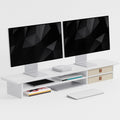 Dual‑Tier Monitor Stand Riser with Drawers, Desktop Organizer Shelf Storage for Computer Screen 2 Monitors, Supports for PC Computer Monitor, Printer, Heavy TV Riser White