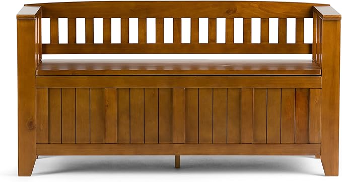 SIMPLIHOME Acadian Entryway Storage Bench - 48 inch Wide Solid Wood Hallway Seat in Light Avalon Brown, Transitional Bench for Entryway or Living Room with Lift-Up Lid and Spacious Storage