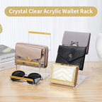 2 Pack 3-Tier Purse Display Stands, Acrylic Wallet Holder Risers Stand, 2-Inch Spacing Clear Clutch Rack Handbag Display Shelf, 4MM Thick Counter Wallet Organizer for Figure Sunglasses Retail Vendor