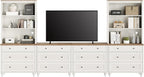 WAMPAT Entertainment Center with Bookshelves for TVs up to 75", Farmhouse Wall Unit TV Stand with Drawers, Media Console Table for Living Room, Bedroom & Home Theater, White