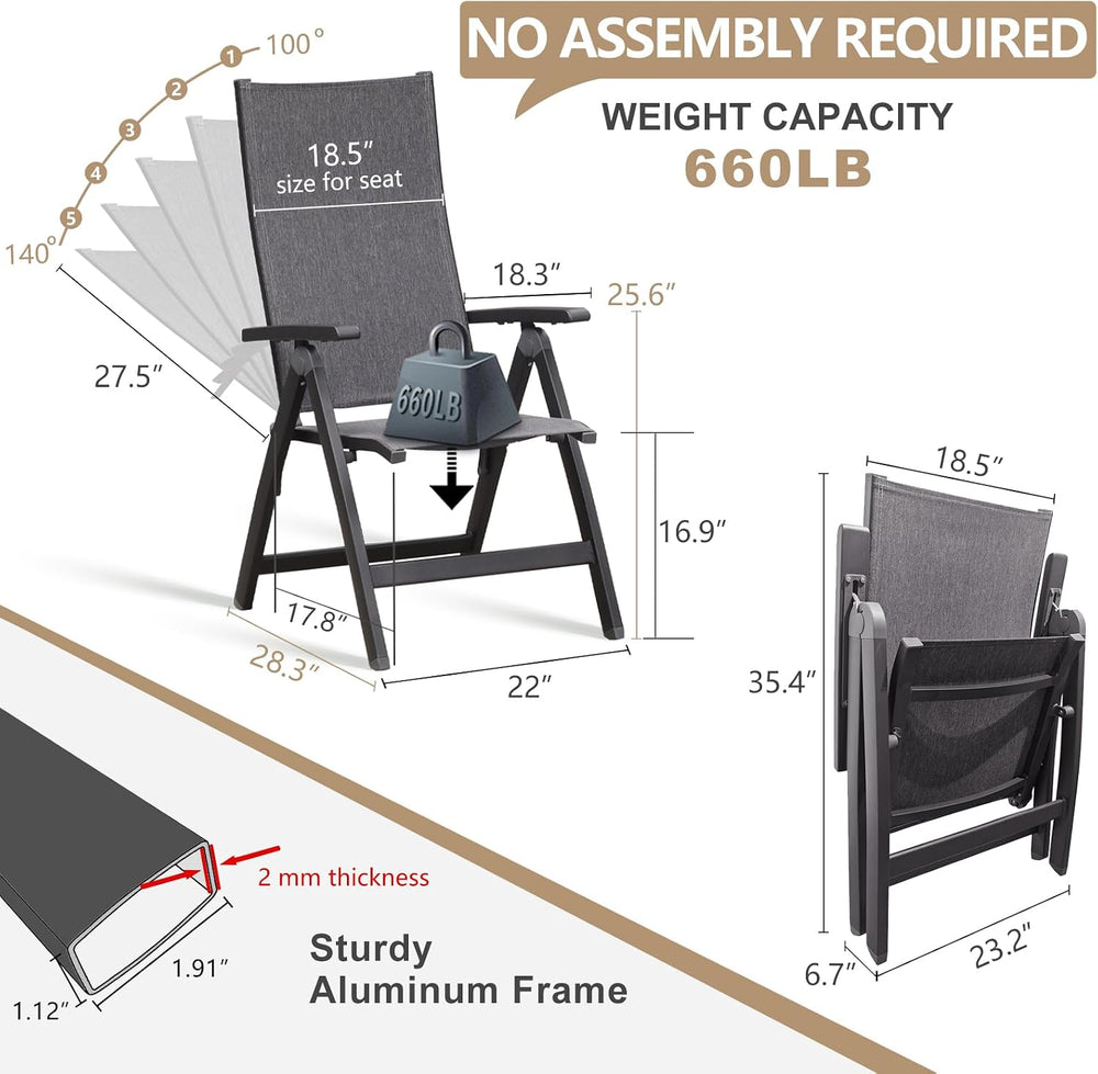 Folding Chair, Indoor & Outdoor Balcony, Patio Porch, Garden Lawn, Pool, ...