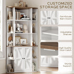 Halitaa Corner Storage Cabinet, 67" White Brown Tall Corner Bookshelf | 67'' Farmhouse Storage Shelf with Bottom Cabinet and Ajustable Shelf for Study, Living Room and Kitchen, White and Brown