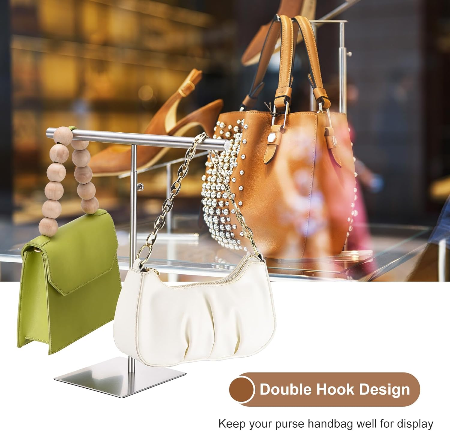 uxcell Necklace Display Stand Adjustable Height Jewelry Rack T Bar Tabletop Purse Holder for Home Boutique Store - Silver
