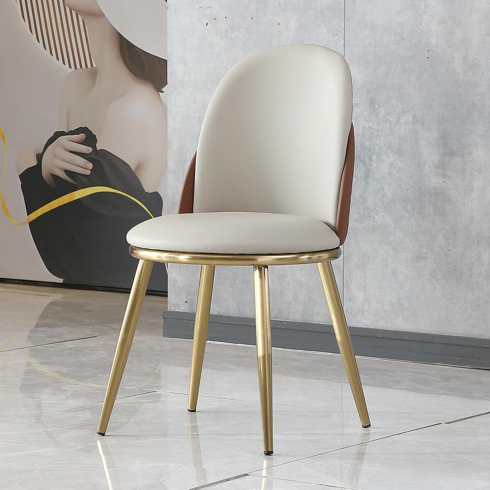 Dining Chairs Set of 2, Modern Faux Leather Chair with Sturdy Gold Metal Legs...