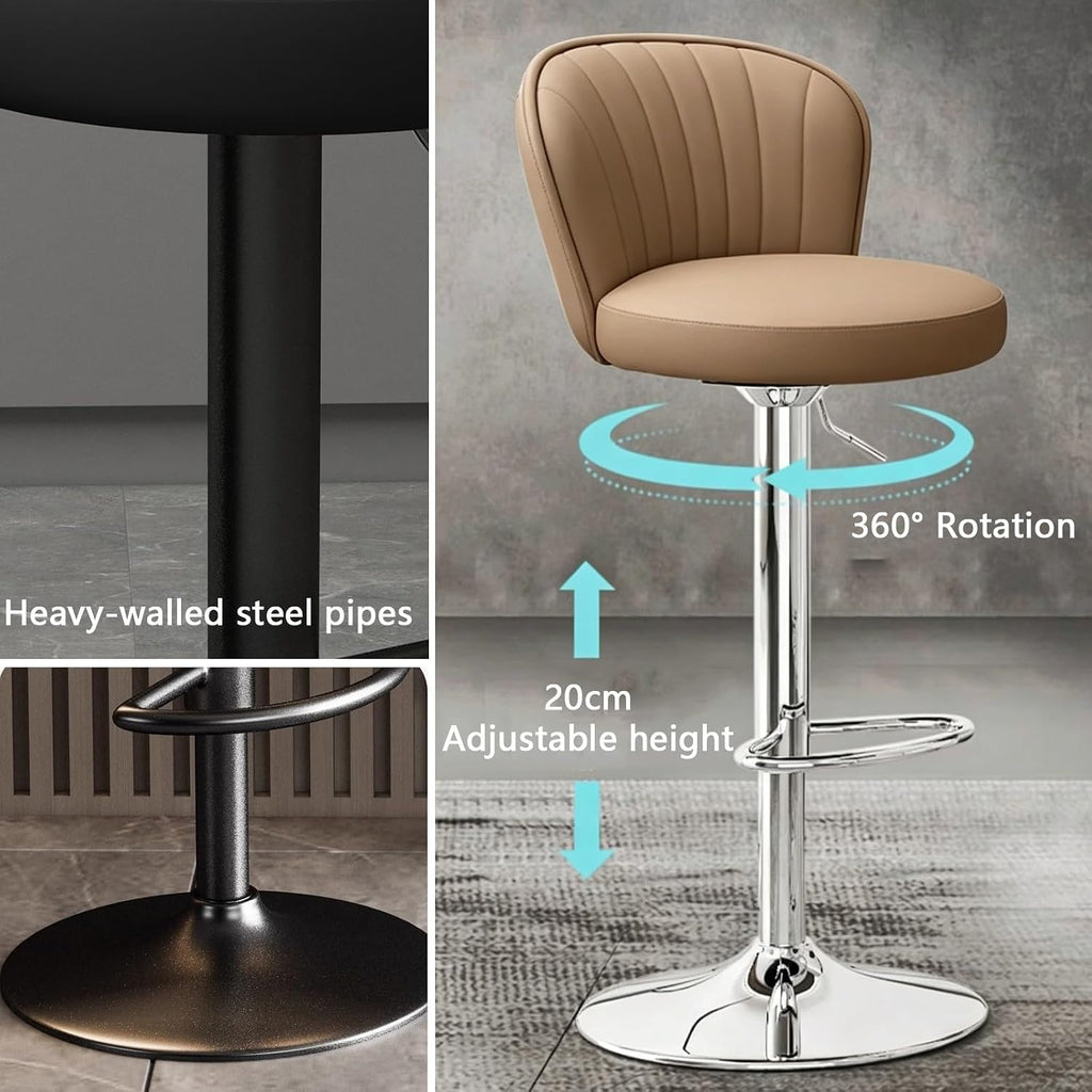 Swivel Stool Chair, Work Vanity Chair, Commercial Event Seat, with Back and Footrest, Height Adjustable, for Kitchen Island, Cafe, Changing Room(Black,Silver feet)