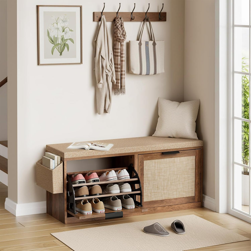 HOMMPA Shoe Storage Bench, Entryway Bench with Shoe Storage & 2 Flip Draw...