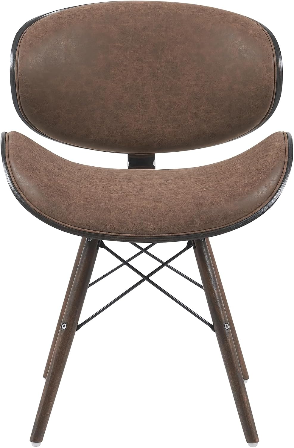 Armen Living Cassie Mid-Century Dining Chair with Vintage Dark Brown Faux Lea...