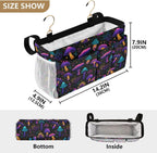 Neon-colored Mushrooms Stars Dots Bedside Caddy for Dorm Bed Bedside Hanging Caddy Bag Iron Frame Storage Organizer Pocket for Bunk Home College Hospital Beds 2 Hooks