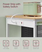 VASAGLE Kitchen Island with 3 Shelves, 39.4 Inches Width Kitchen Shelf with Power Strip, Large Worktop, Stable Steel Structure, Industrial, Easy to Assemble, Golden Oak and White UKKI105Y01