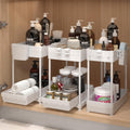 3 Pack Under Sink Organizers, 2-Tier Multi-Use Kitchen and Bathroom Organizers and Storage with Sliding Drawers，Bathroom Cabinet Organizer (White, 12.8 Inch)