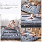 MAXYOYO Japanese Floor Mattress Futon Mattress, 4" Thicken Tatami Mat Sleeping Pad Foldable Roll Up Mat Boys Girls Dormitory Pad Kids Floor Lounger Pillow Bed, Charcoal Grey, Queen Size