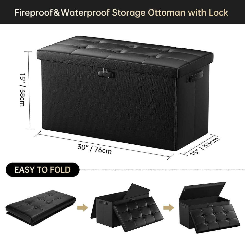 DocSafe Storage Ottoman Bench with Lock,Fireproof 30 Inches Folding Bench Foo...