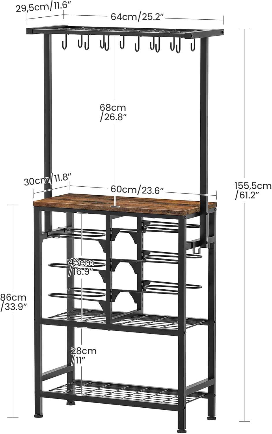 CHOEZON Pots and Pans Organizer Rack, Kitchen Bakers Rack, Multi-Tier Storage Shelf, Kitchen Island Table, Cooking Rack with Pots and Pans Storage, Rustic Brown and Black TPR60BF