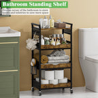 4 Tier Rolling Storage Utility Snack Cart on Wheels | durable metal and wood frame, suitable for kitchen bathroom pantry vanity bedroom living room dorm, no shake, move smoothly