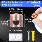 3 Sets Charger Holders for Cords, Adjustable Cable Anchor Holders, Adhesive Metal Cord Clips, Cable Management Wire Organizers for Desk, Office, Nightstand - Gold, Red Bronze, Rose Gold