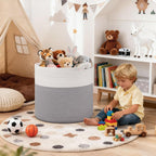 Goodpick Large Woven Rope Toy Storage Basket for Living Room, 60L, Grey | Small Laundry Basket for Organizing Baby Clothes, Blankets & Pillows, Great for Bedroom Nursery Home Décor