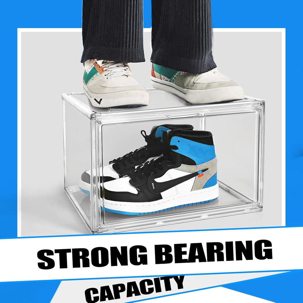 10 Pack Large Acrylic Shoe Box, Size 13 Sneaker Display Case Clear Stackable Display Case with Magnetic Door Toy Hat Collectible Sneakerheads Storage Organizer Bins for Entryway, Closet, Underbed