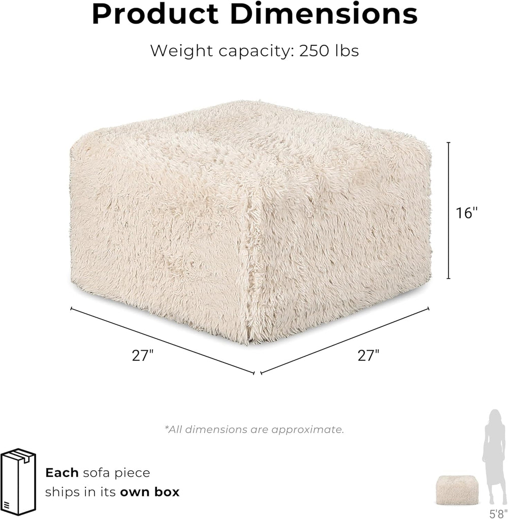 Furniture of America Havyn Modern Faux Fur 1-Seater Square Modular Foam Ottom...