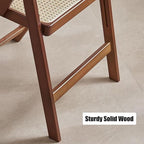 KISKIS Wooden Rattan Folding Chairs Portable Save Space Kitchen Dining Chair for Balcony Living Room, with Mesh Elastic Seat and Curved Back, 400LBS,1 Pack