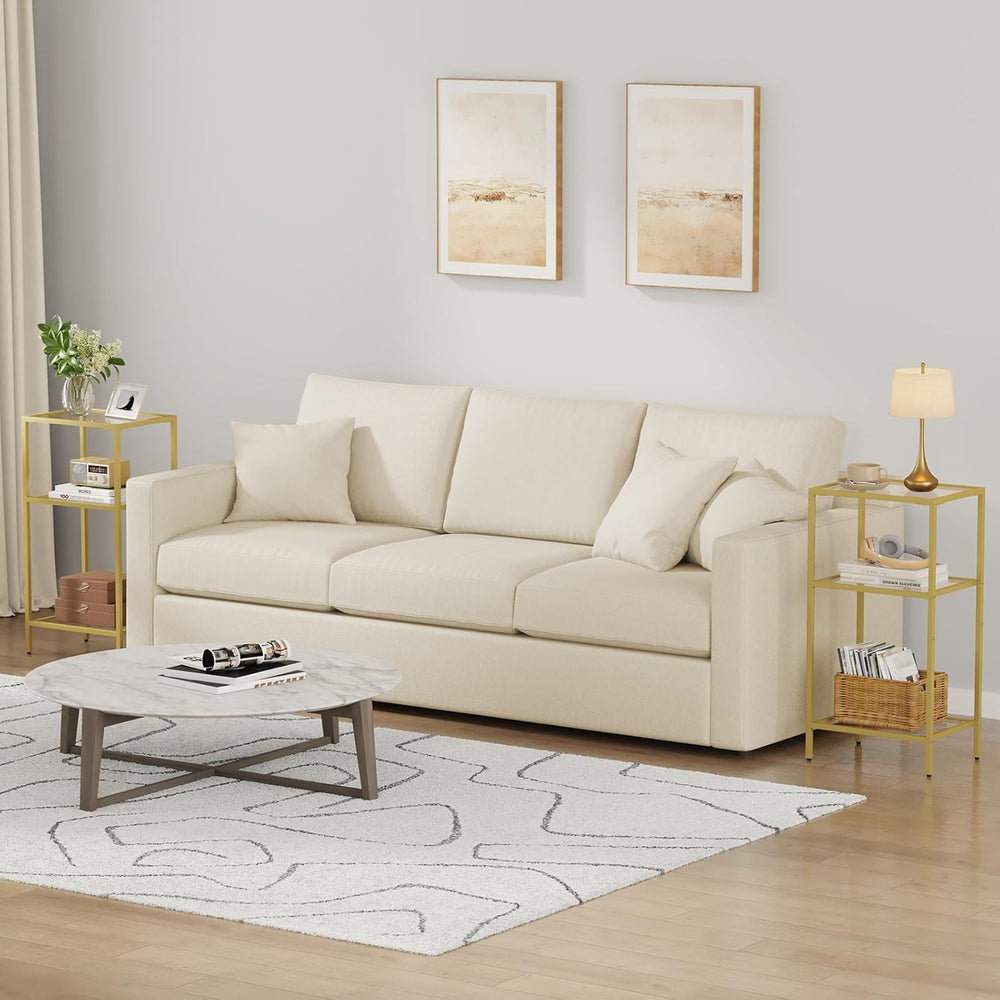 Side Tables Set of 2, Tempered Glass End Table with Metal Frame, 3-Tier Small...