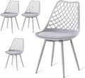Mid Century Plastic Dining Chair Set of 4 - Padded Tulip Chairs for Kitchen Living Room Mesh Design - Simple Modern Side Chair with PU Cushion for Indoor Outdoor Bistro Patio Cafes -Gray