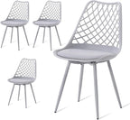 Mid Century Plastic Dining Chair Set of 4 - Padded Tulip Chairs for Kitchen Living Room Mesh Design - Simple Modern Side Chair with PU Cushion for Indoor Outdoor Bistro Patio Cafes -Gray