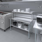 Stainless Steel Work Table with Wide Single Tier Overshelf | Metal Kitchen Prep Table & Shelving Combo (24" x 60" Work Table + 12" Overshelf)