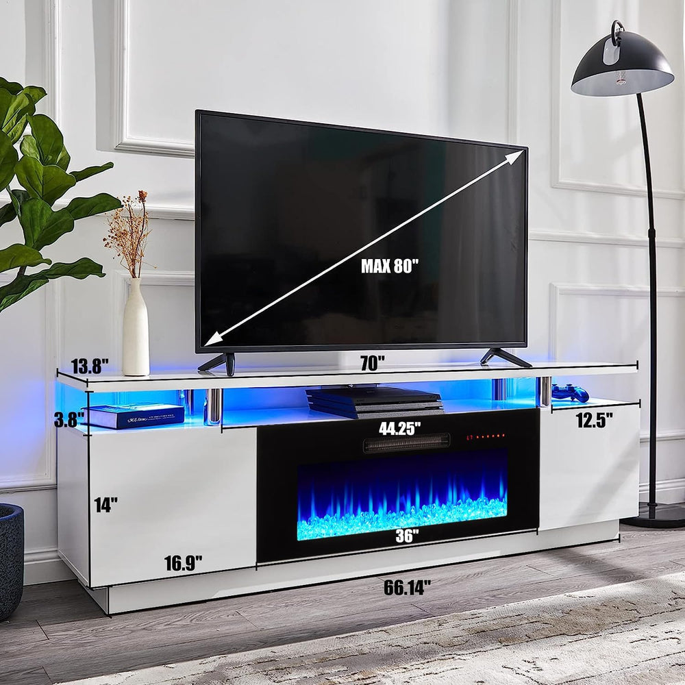 AMERLIFE 70" High-Gloss Fireplace TV Stand with 36" Electric Firepl...