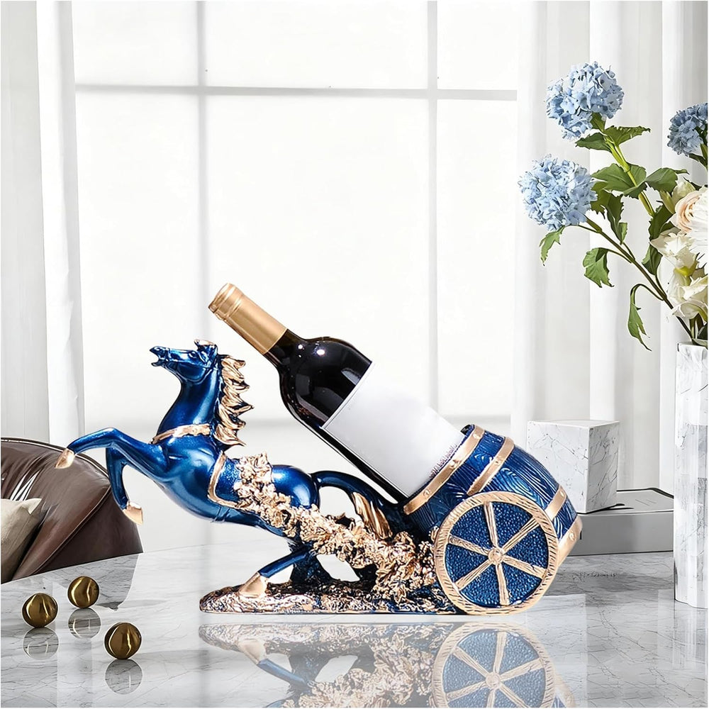 Horse Wine Bottle Holder,Decorative Wine Bottle Display,17.3x8.6x5.5in,Blue |...