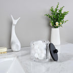 Clear Transparent Apothecary Octagional Shaped Glass Canister Jar With Matte Black Metal Lid Cover for Bathroom Organization, Cotton Balls, Q Tips, and Small Accessories, Bath Storage