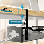 Under Desk Cable Management Tray Black, Litwaro Cable Management Under Desk No Drill, Cable Organizer with Clamp for Wire Management, Cord Organizer No Damage to Desk for Office, Home