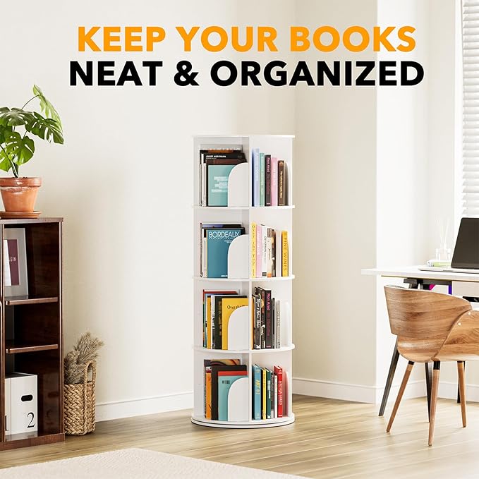 SpaceAid 4 Tier Rotating Bookshelf Tower, Spinning Bookcase Lazy Susan, Revol...