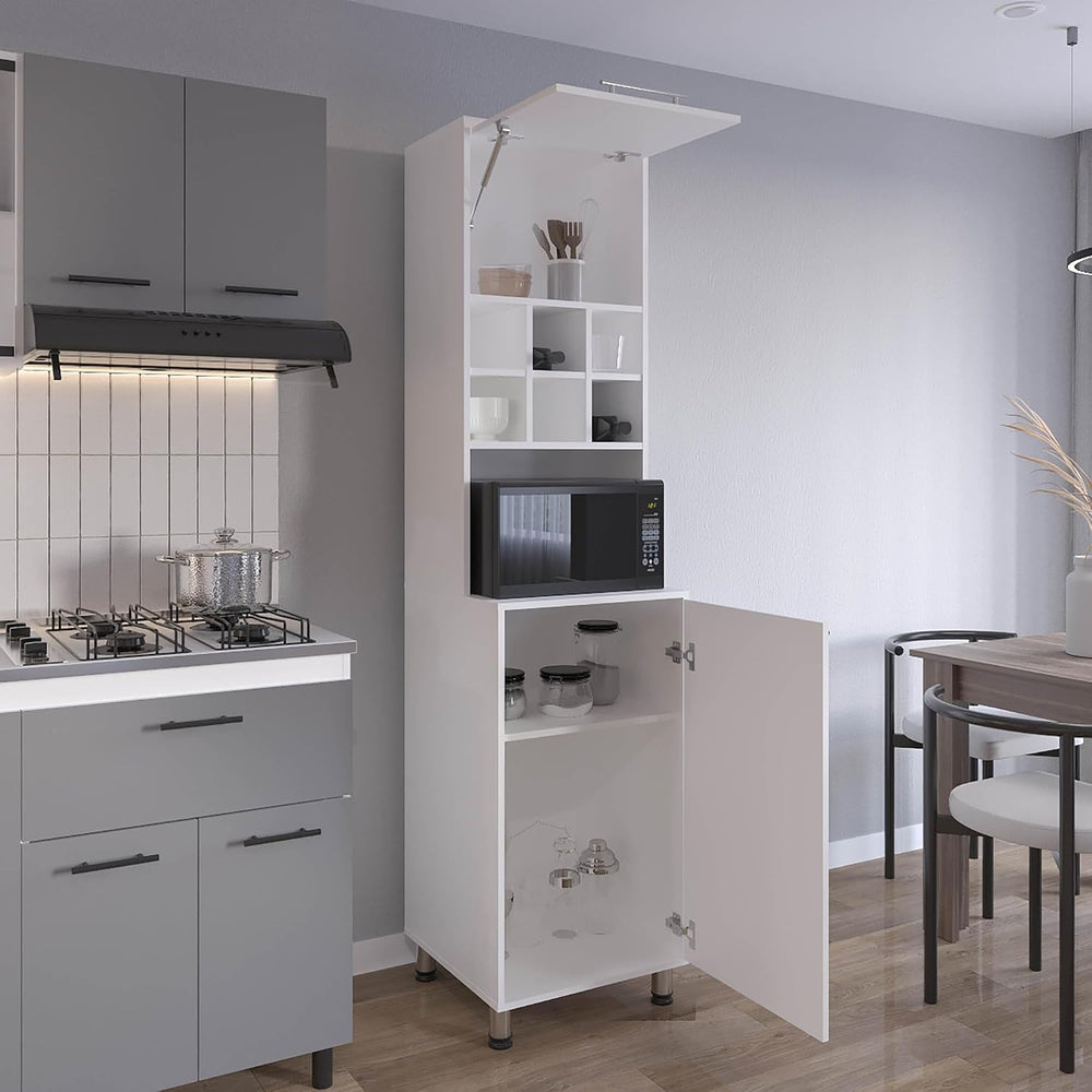 Kitchen Pantry with 2 Doors 4 Legs 8 Shelves White | FSC and CARB compliant e...
