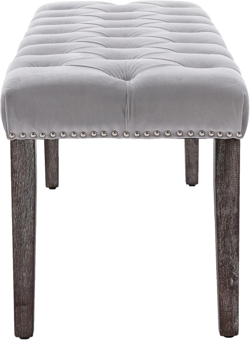 KCC Button-Tufted Ottoman Bench, Upholstered Velvet Bedroom Benches,Gray
