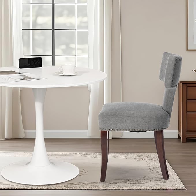 3-Piece 31.5" Round Dining Table Set for 2 with Upholstered Chairs – Space-Saving Modern Small Kitchen Cafe Bistro Set(T-Back Grey Linen Chair)