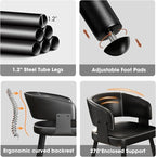 Modern Dining Chairs Set of 2, Upholstered Faux Leather Kitchen Side Chairs with Curved Open Back, Elegant Decorative Stitching, Easy Assembly for Dining Room, Restaurant, Cafe, Vintage Black