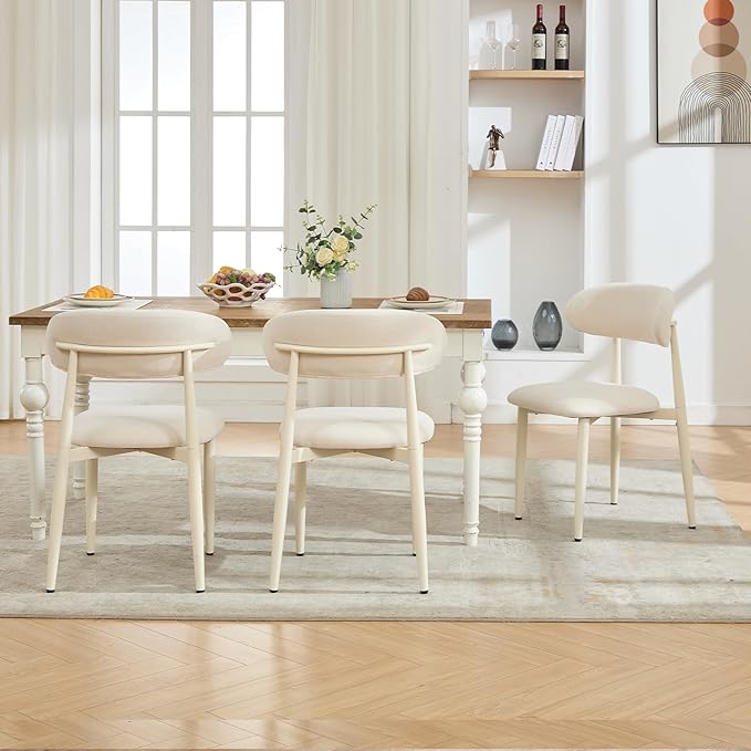 UVV Dining Chairs Set of 2, Metal Kitchen Chairs with Modern Fabric Upholstered for Dining Room, Beige