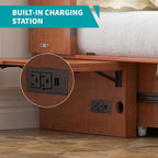 BALUS Murphy Cabinet Bed, Murphy Bed with Spacious Drawers,Queen Foldable Murphy Chest Bed with USB Charging Station for Living Room Apartment Bedroom,Cherry