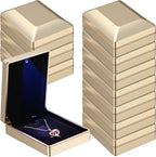 10 Pcs Pendant Necklace Box with LED Light Velvet Necklace Case for Pendant Bracelet Ring Earring, Jewelry Storage(Gold)